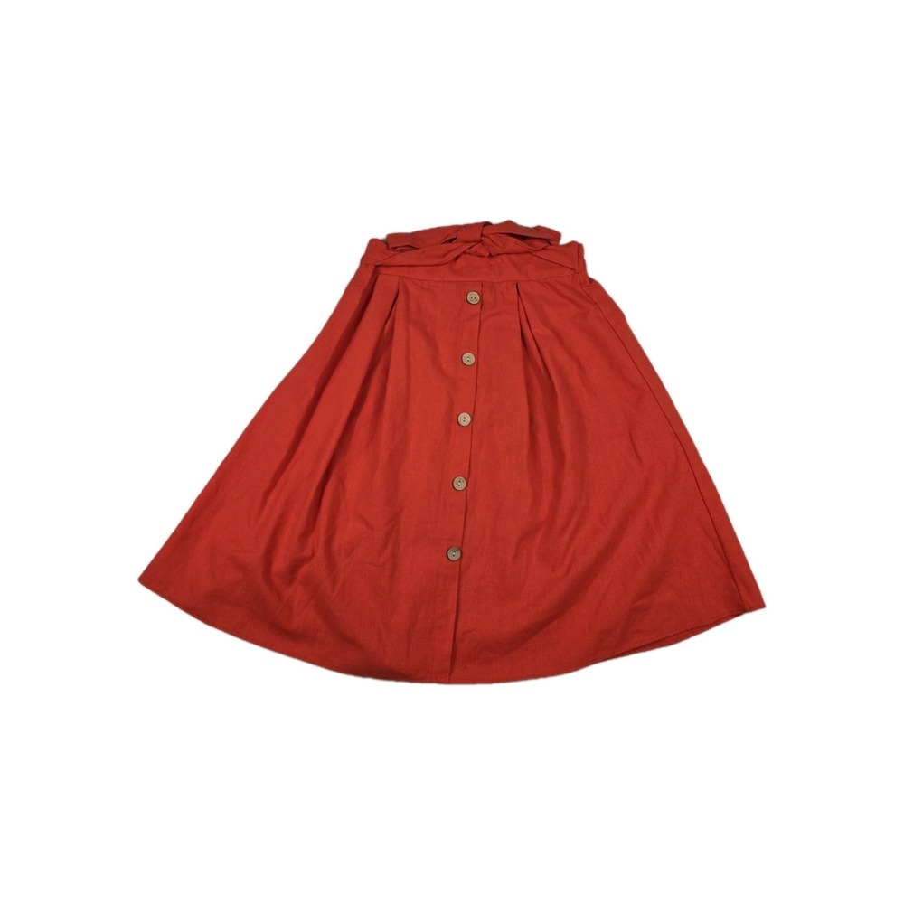 See You Monday Red Linen Blend Button Front Tie Waist A-Line Skirt Size XL